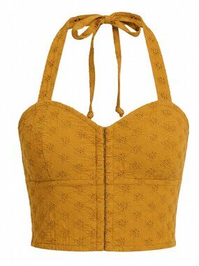American Eagle Mustard Eyelet Halter Crop Top Women’s XL